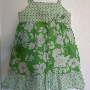 Vtg Faded Glory Green and White Floral Kids Dress